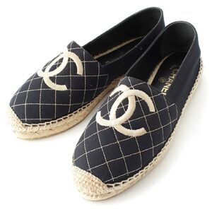 Chanel Canvas Coco Mark Matelasse Espadrille Slip On Shoes G32910 Black 39